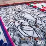 Imagen de la nuestra virgen María plasmada en los tapetes de aserrín de Tlaltizapán, Morelos