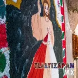 Imagen del Sagrado Corazón de Jesús plasamdo en aserrín
