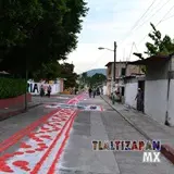 Tapetes sobre Av. Amador Salazar esquina con el cuartel de Zapata.