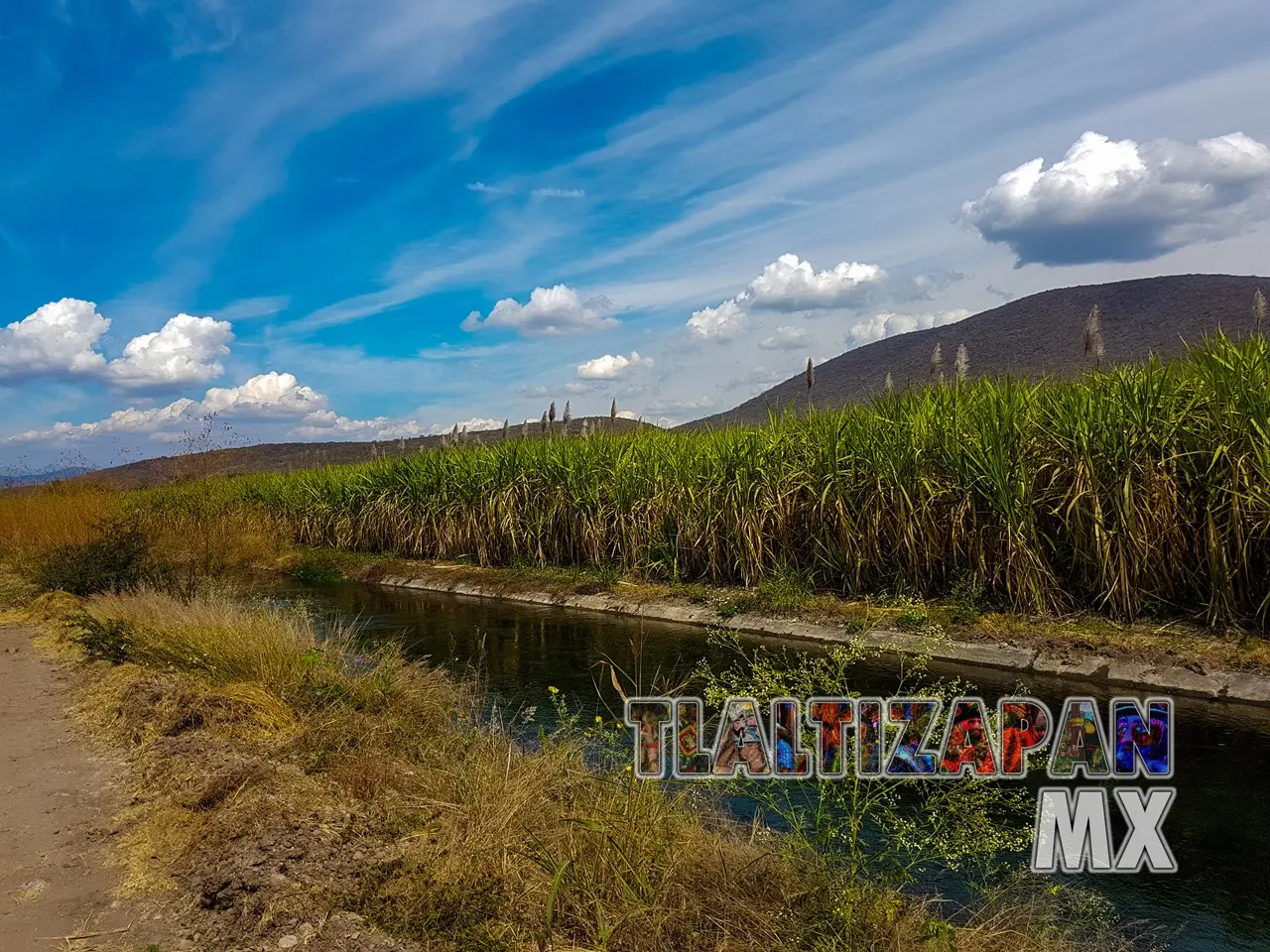 Bello paisaje del canal de riego de Tlaltizapán, Morelos, México.