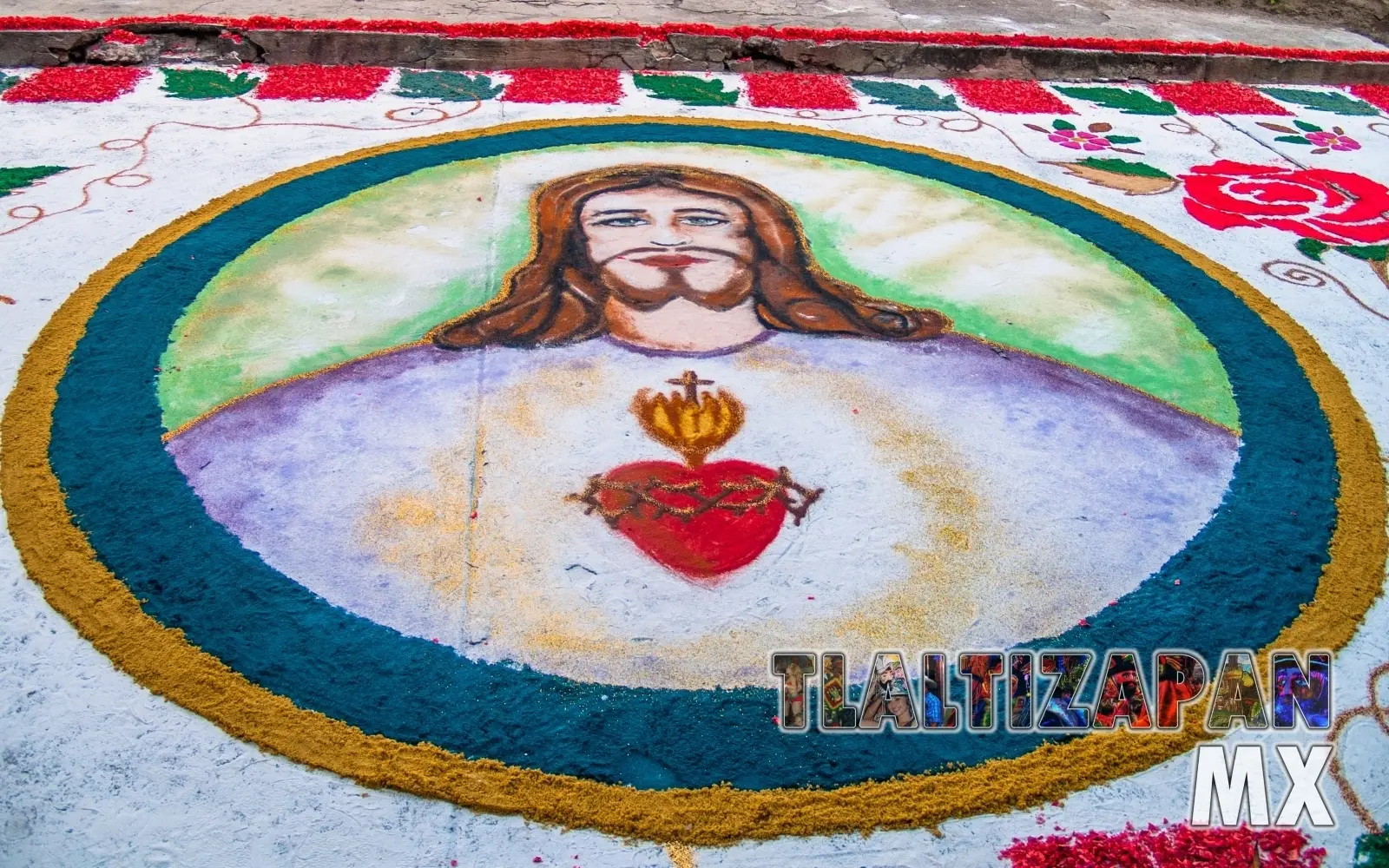 Imagen de Jesus de Nazaret plasmada en aserrin en Tlaltizapán, Morelos