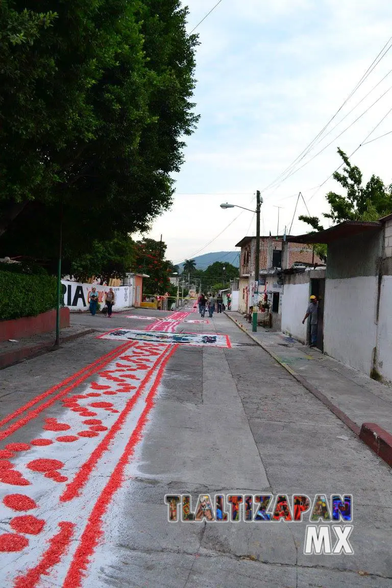 Tapetes sobre Av. Amador Salazar esquina con el cuartel de Zapata.