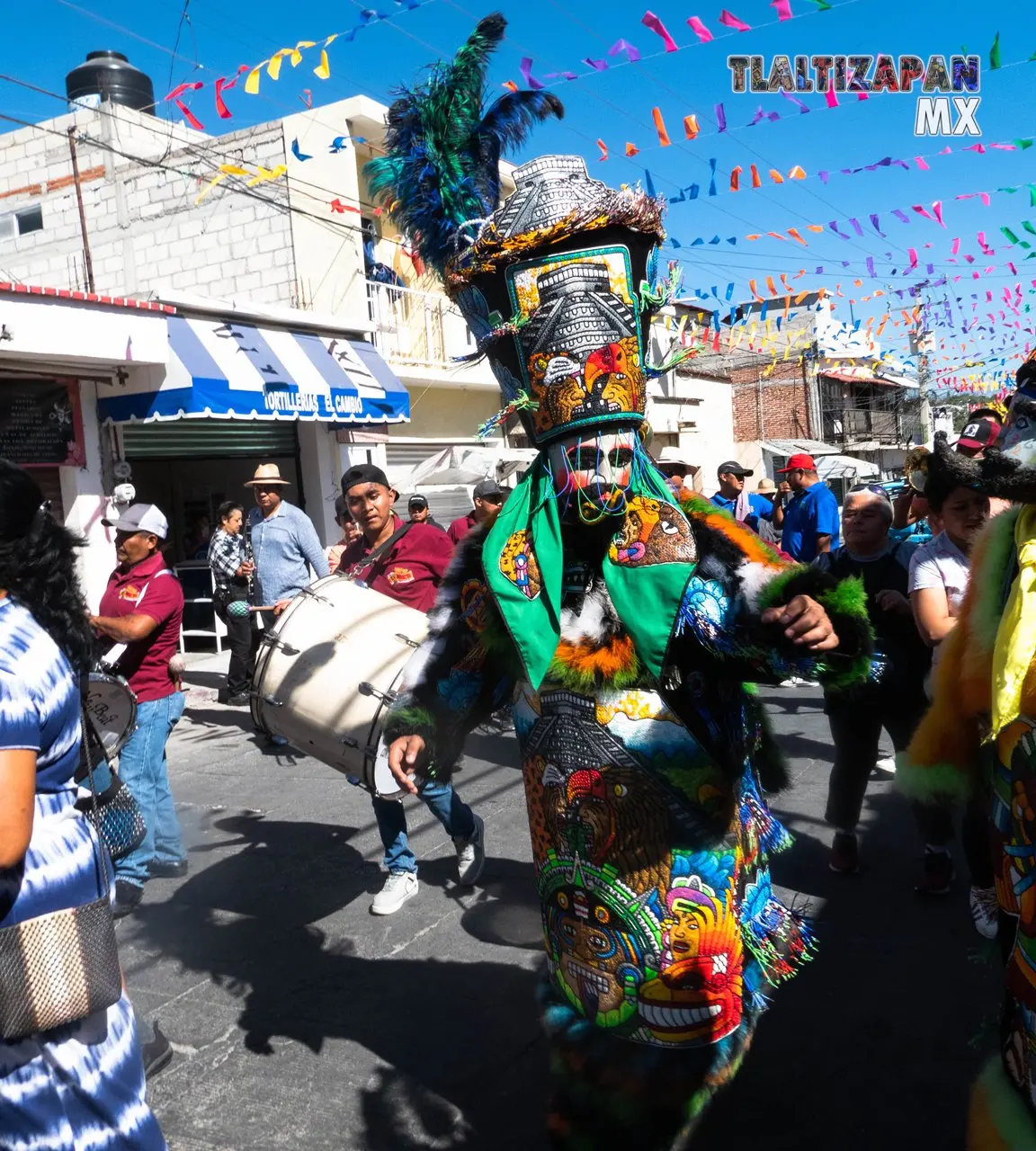 Gran chinelo danzando cerca de la banda de viento.